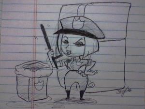 This is one of Joie's earliest illustrations that she sketched in a cubicle and texted to me.